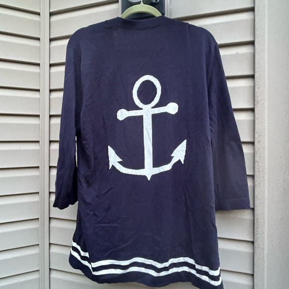 Talbots Anchor Sweater open cardigan size XL nwot nautical striped new - Picture 3 of 8